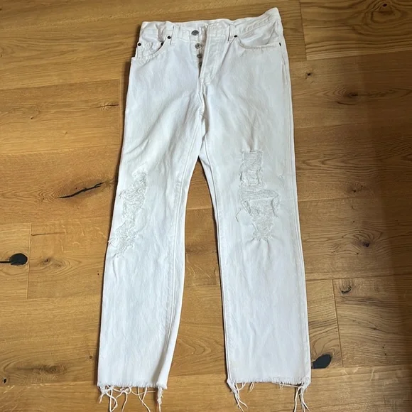 Levi's Women's 501 Original Fit Jeans in white destructed - Picture 3 of 6